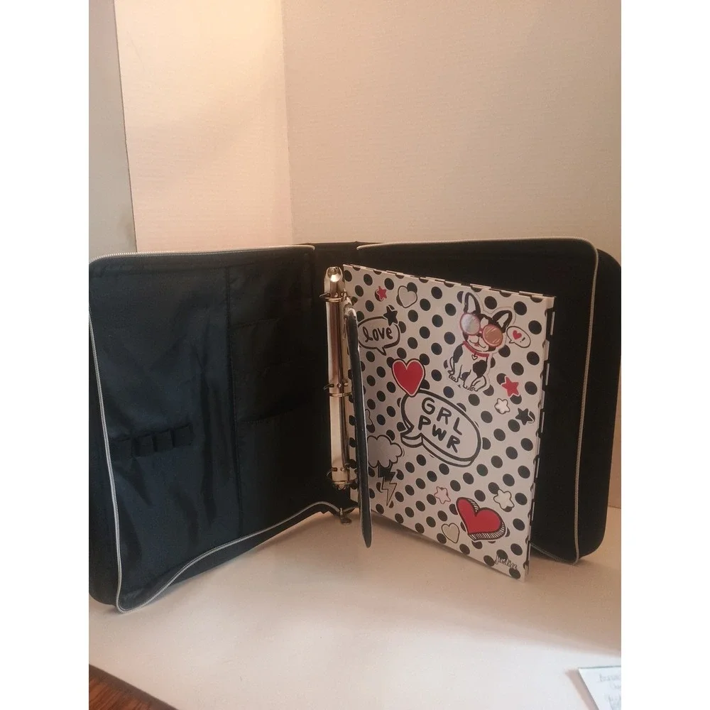 Justice French Bulldog Love Girl Power Polka Dot - Zip 3 Ring Binder & 2 Folders